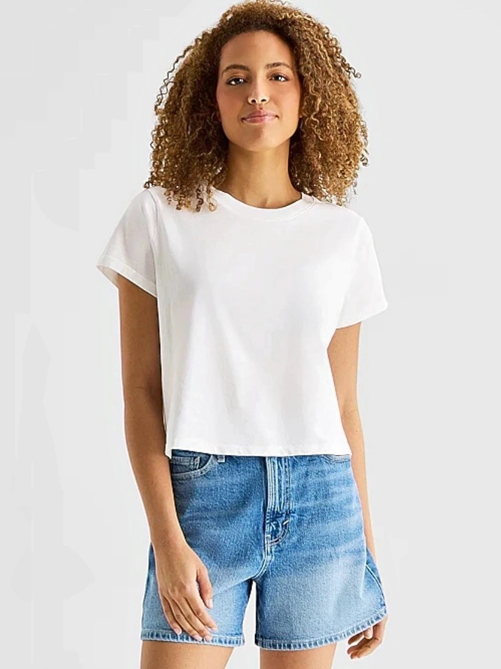 a.n.a Womens Round Neck Short Sleeve Crop Crewneck T-Shirt White NWT